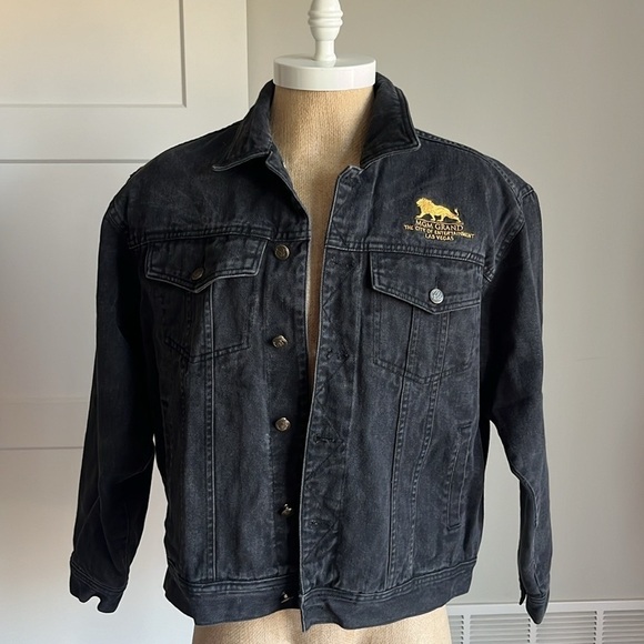 Vintage MGM Grand Las Vegas Black Denim Jean Jacket Large - Picture 3 of 7